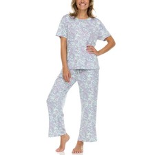 Flora Nikrooz Woman's 2-Piece Short Sleeve Top and Pants Pajama Set - L 10-12 