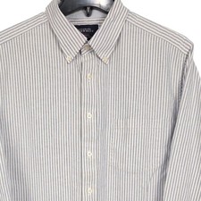 Charles Tyrwhitt Button Down Shirt Mens Large Blue White Stripe Weekend Slim Fit