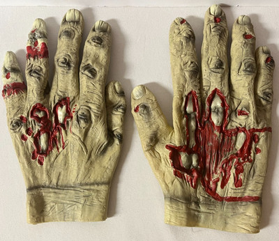Latex Grey w/ Blood MONSTER GLOVES Hands COSTUME
