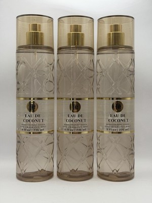 Bath & Body Works Eau De Coconut Fine Fragrance Body Mist Spray 8 oz Set of 3