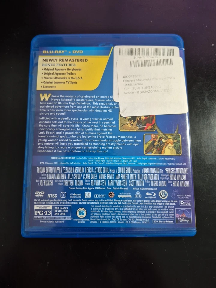 Princess Mononoke (DVD, 1997) Studio Ghibli Animation Action Hayao Miyazaki + Foto 3 de 3