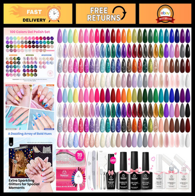 119 PCS Gel Nail Polish Set - 100 Colors Cat Eye, Glitter, Pearl & Base/Top Coat