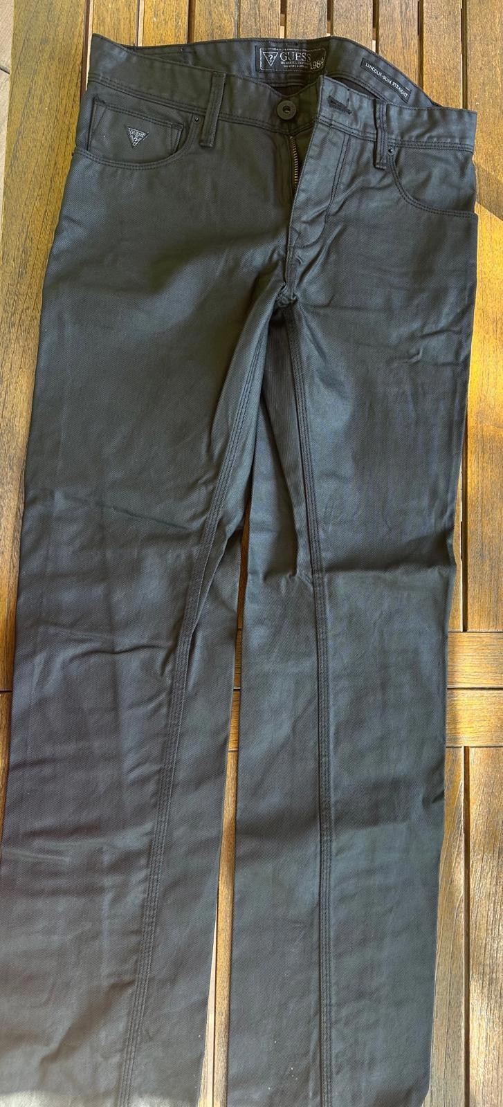 Guess Lincoln Slim Straight Coated Black Jeans Men's 30x32 Leather Look Denim