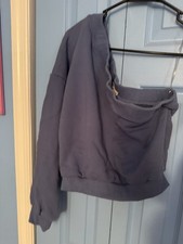 Women  s One Shoulder Asymmetrical Crewneck Pullover Sweater Blue Size Large