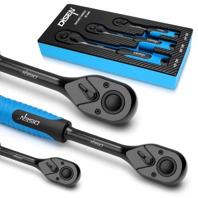 3PCS Black Ratchet Set (1/2'', 3/8'', 1/4'' Drive) - 90-Tooth Drive Ratchet Sock...