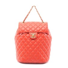 Chanel Leather Matelasse Backpack Women Orange One Size