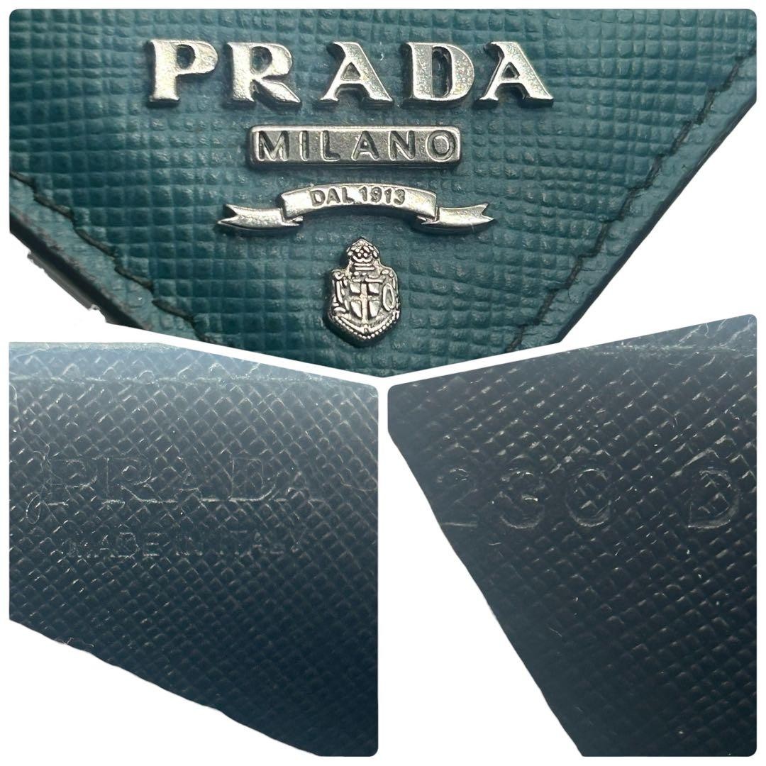 Prada Saffiano leather card case black and green logo metal fittings thumbnail 9