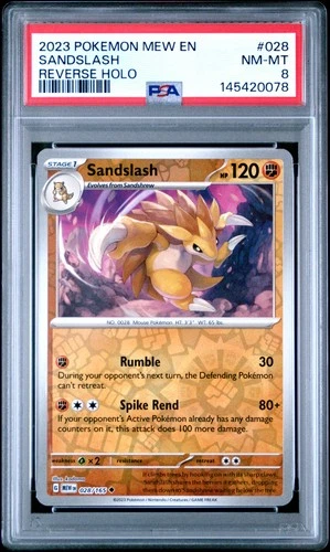 2023 POKEMON MEW EN-151 REVERSE HOLO #028 SANDSLASH PSA 8