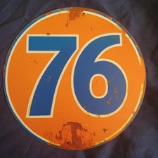 8" Round Metal Sign Wall Art Man Cave Garage Bar Gas Station Oil Auto Gas 76