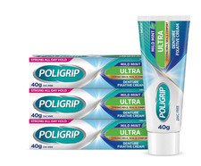 Poligrip Denture Adhesive Cream, False Teeth & Partials Fixative, Ultra, 40g x 3