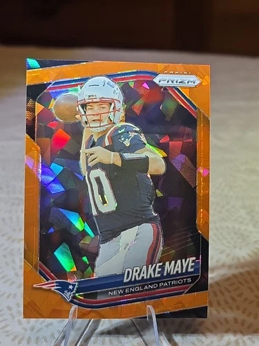 2025 Panini Prizm Drake Maye Orange Cracked Ice #165 New England Patriots SP