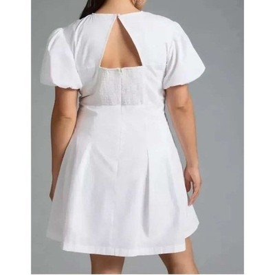 Maeve by Anthropologie White Cotton Puff Sleeve Cutout Back Mini Dress Medium