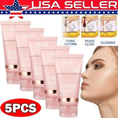 5PC Collagen Night Wrapping Mask Overnight Wrapping Peel Off Natural Facial Mask