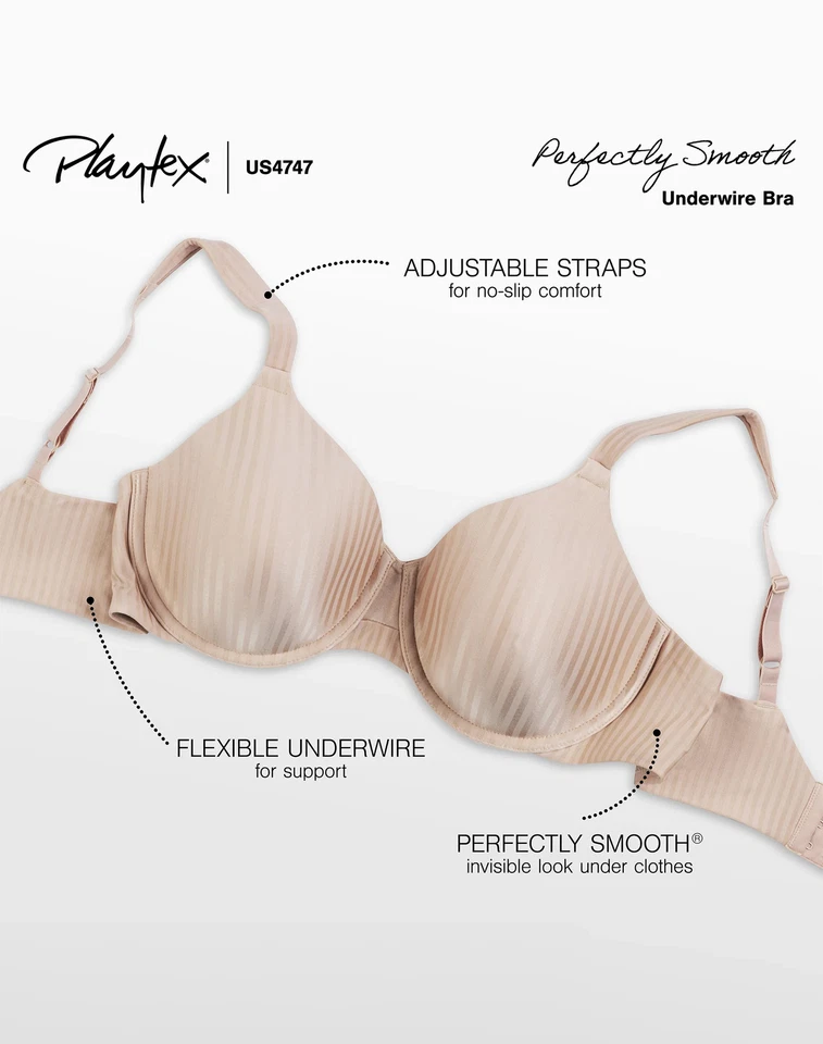 Playtex Secrets Perfectly Smooth Underwire Bra Womens Seamless light TruSUPPORT - Image 4 of 4