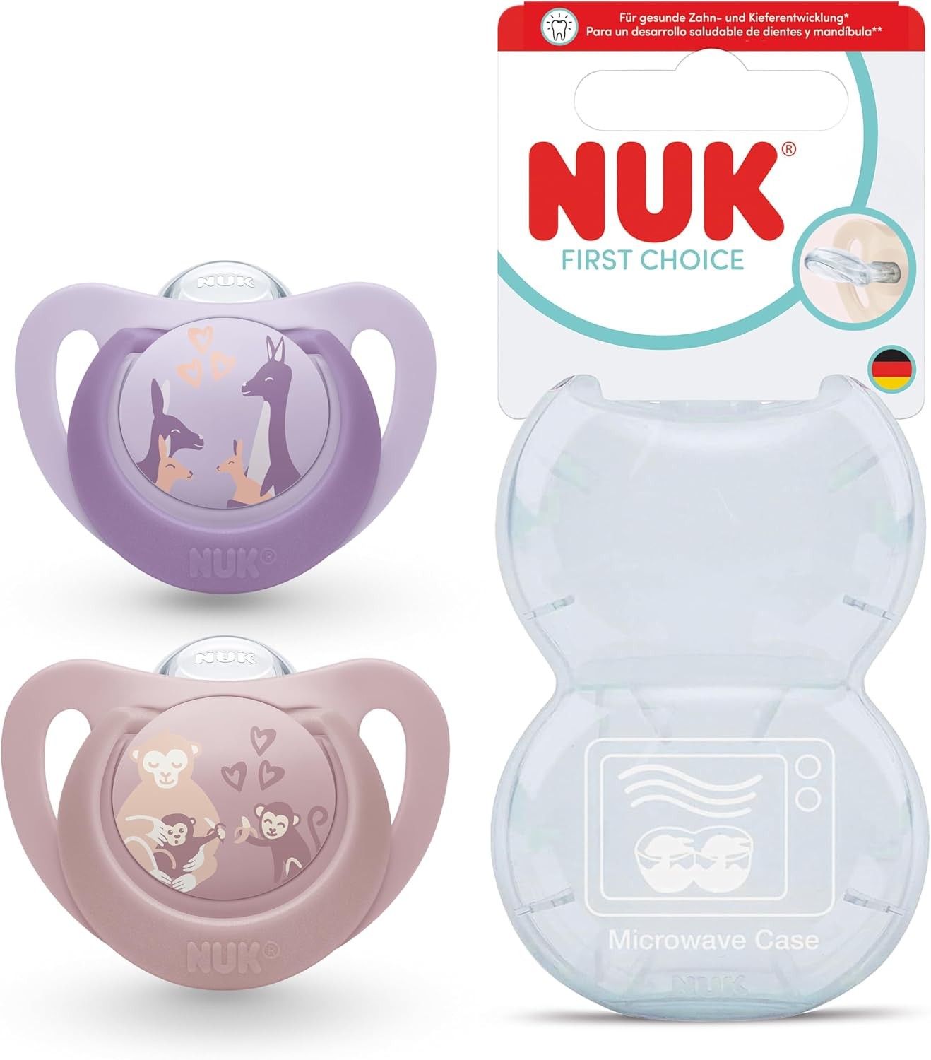 NUK First Choice Baby Dummies 6-18 Months Orthodontic Soothers Monkey &