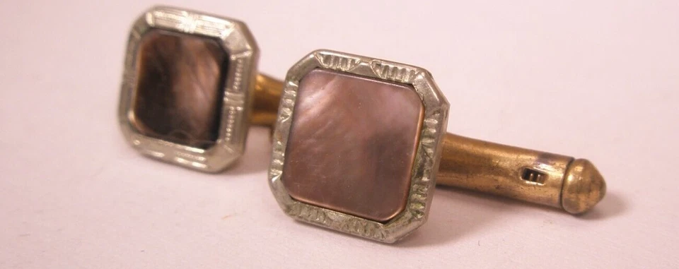 SINGLES(2) 3/8" Gray Squares Mother of Pearl Vintage Formal Tux Shirt Stud c252 - Image 3 of 4