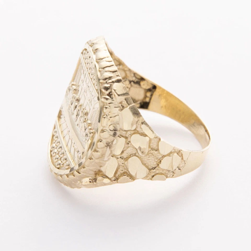 Anillo Nugget De La Última Cena De Oro Amarillo Con Corte De Diamante De 10K - Imagen 3 de 4
