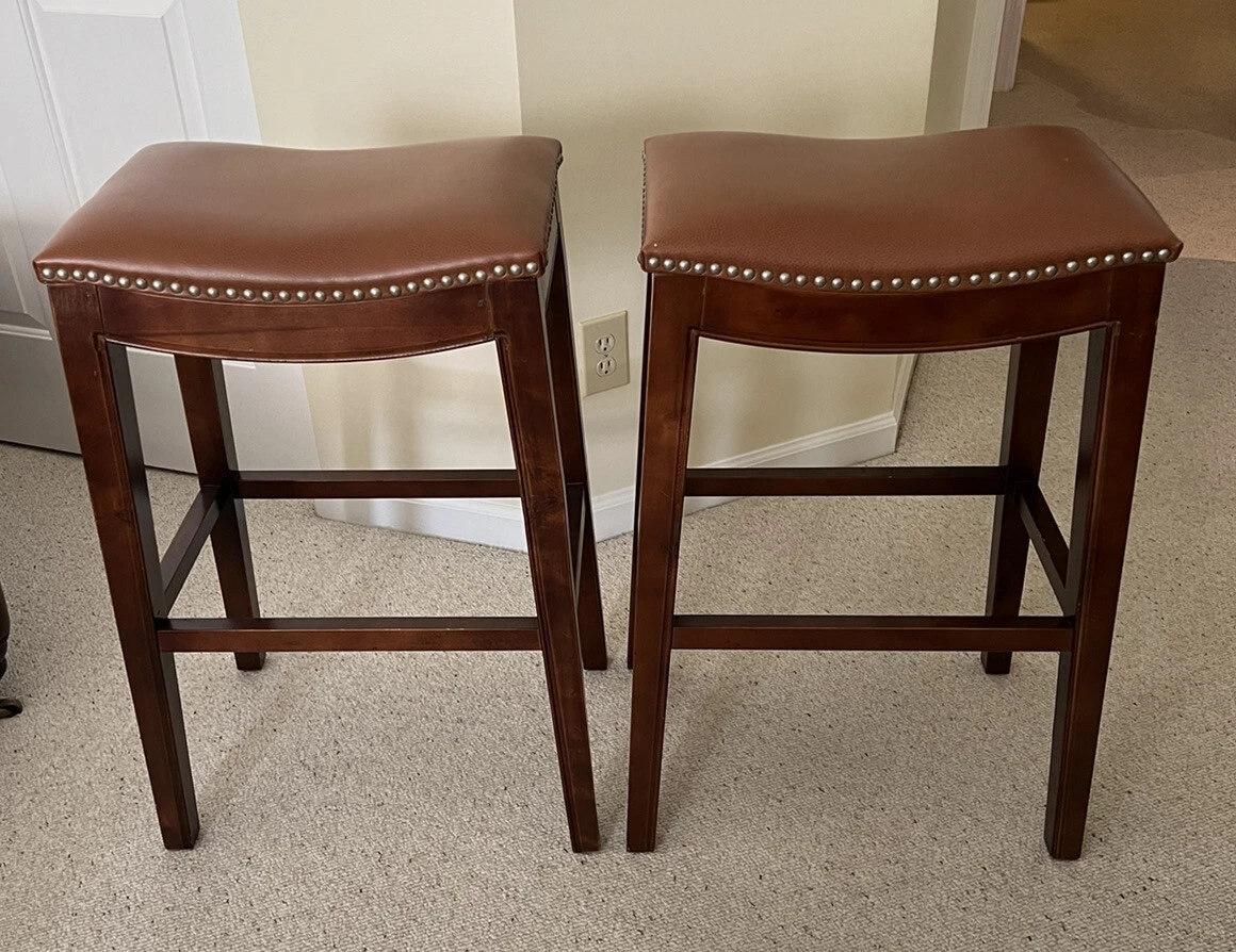 Grandin Frontgate Road Barstools BAR STOOL SET OF 2 Studs Cognac Pair