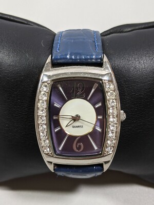 Silver and Blue Watch with Bezeled Stones, Genuine Leather Band. Beleza | Silver-tone Stainless Steel Blue Aventurine Watch  main image 2