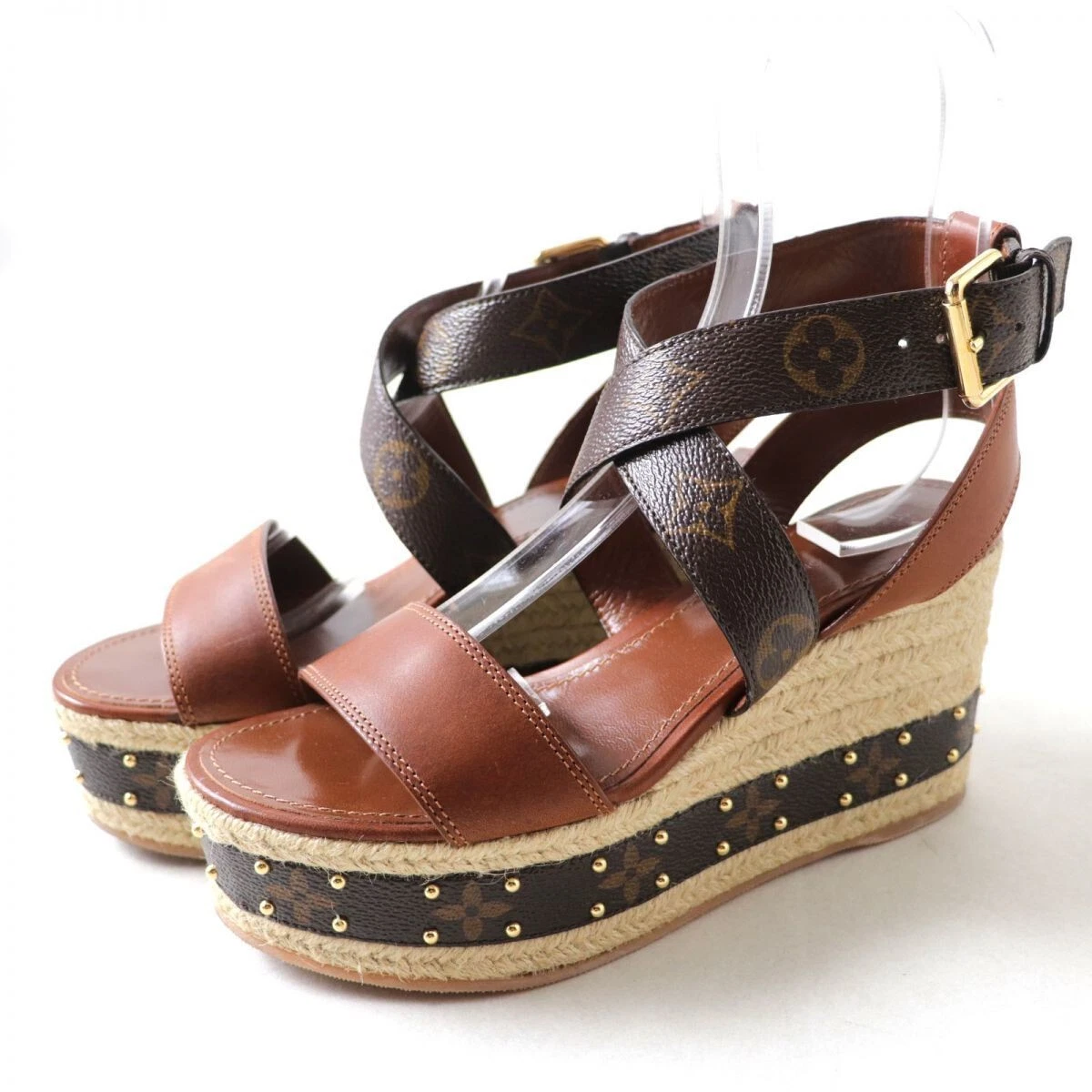 Louis Vuitton Boundry Wedge Sandals Rafia/Leather