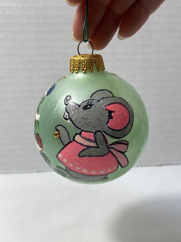 Hand Painted Christmas Ornament Mouse & Christmas Tree Glass Ball