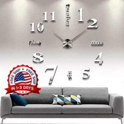 Reloj de pared 3D moderno Decoraciones grandes Decoración para el hogar  Plata