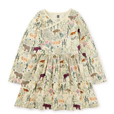 TEA COLLECTION Forest Animals Long Sleeve Wrap Neck Dress - Ecru - NWT Girls 10