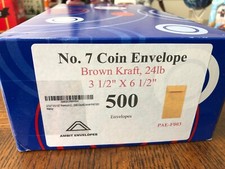  7 Coin Envelopes, Brown kraft, Box of ABOUT 400 Count; 6.5 x 3.5 New