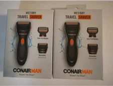 2 Packs Conair Man Wet/Dry Travel Shaver Brand New  Washable Twin Foil Blades 