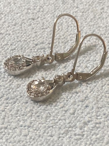 .925 Sterling Silver 22 count White Zircon Drop/Dangle Earrings Leverbacks - Picture 7 of 10
