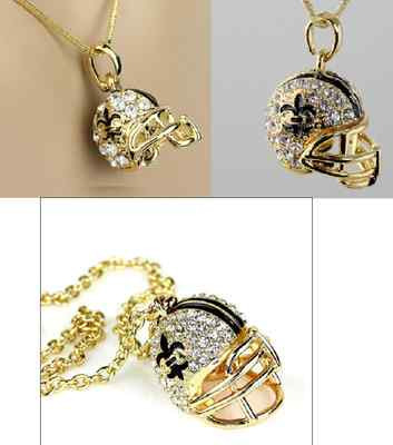 New Orleans Saints Fleur De Lis Rhinestone Football Helmet Necklace- Choose Size