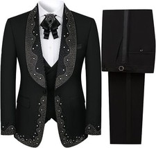Prom Tuxedo for Men Groom Wedding Suits Luxury Diamonds Shawl Lapel Blazer Sets