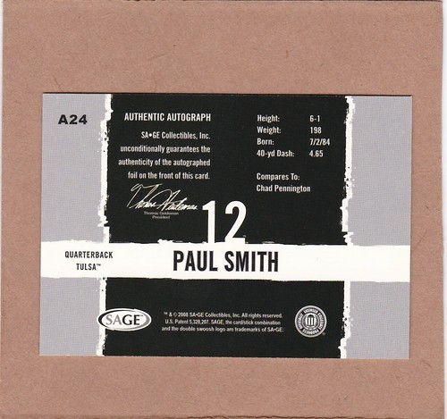 2008 SAGE Hit Auto Paul Smith #A24 Auto...MINT Condition - Picture 2 of 2