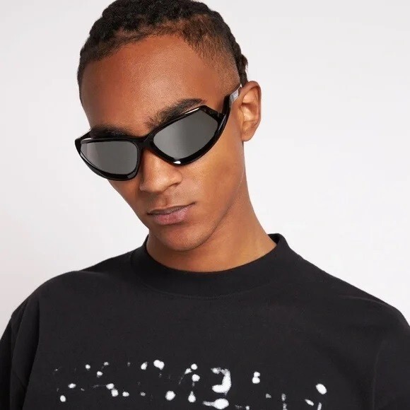 Balenciaga Men Sunglasses Black Silver Mirror Wraparound BB0289S