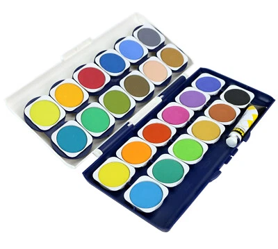 IDENA Deckfarbkasten 12 / 24 Stück Malkasten mit Deckweiß Farbkasten auswechselbar