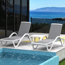 Domi 3 Pieces Adjustable Aluminum Patio Chaise Lounge Chairs W/Side Table,Gray