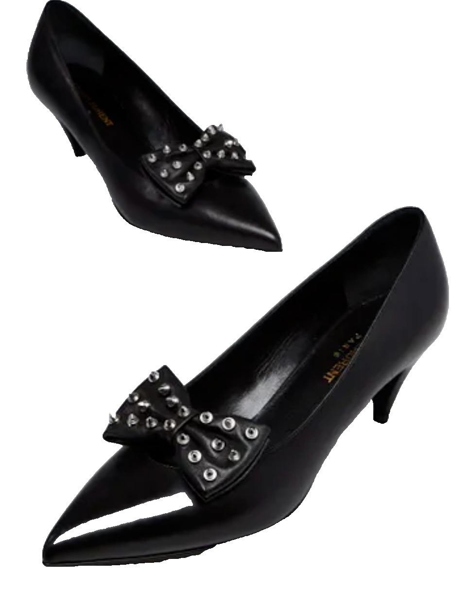 YSL Saint Laurent Kitten 50 nero vernice borchie fiocco tacco 39 us intime ottimeioni