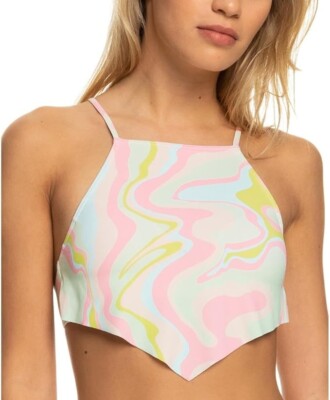 Roxy X7658 Juniors Printed Cropped Tankini Swim Top, Multi, M