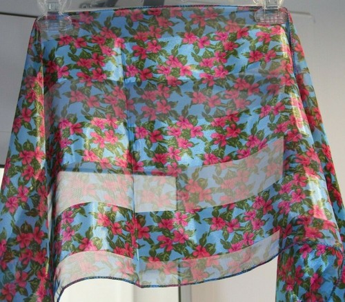 Unbranded Blue Floral Transparent Rectangular Scarf Sheer Style w/ Solid Stripes - Picture 2 of 3
