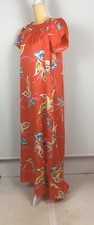 Vtg Hilo Hattie Hawaiian Muumuu Maxi Dress Red Orange Floral Flutter Sleeve Sz S