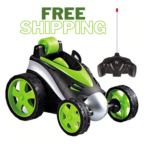 Wireless Remote Control Flip Wheels Stunt Toy Car Green New - Picture 1 of 9