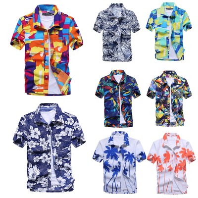Uomo Camicia Hawaiana Pantaloni Estate Floreale Stampato Spiaggia Shorts  manica | eBay