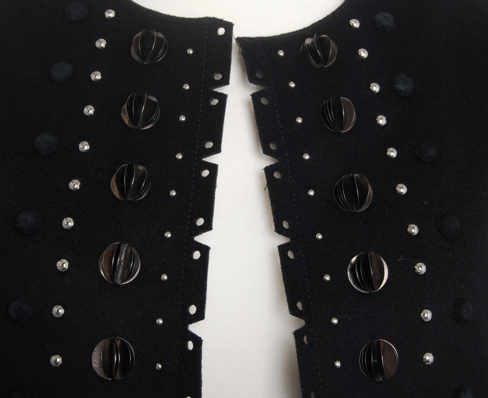 Blazer Loewe Donna Giacca Nera Miscela Lana Solida Borchie Manica Lunga Taglia IT 38 XS