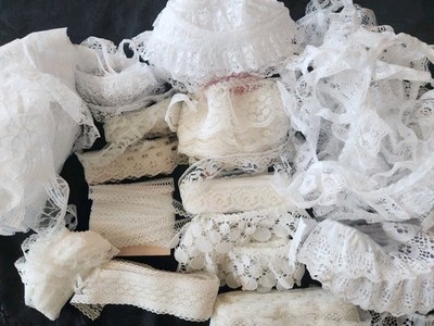 Vintage White & Off-white & Cream Lace Trim 65 Yards Scalloped Ruffled & Flat 