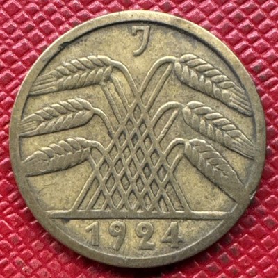 Germany, Weimar Republic 1924-J Aluminum-Bronze 5 Rentenpfennig. KM# 32