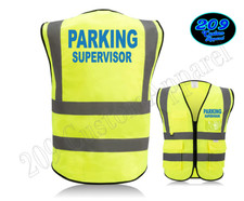 PARKING SUPERVISOR HI-VIS SAFETY VEST W/ POCKETS 2" REFLECTIVE STRIPS FRONT BACK