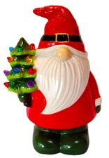 MERRY MOMENTS 12" Tall GNOME w/LIGHTED NOSTALGIC CERAMIC CHRISTMAS TREE FIGURINE