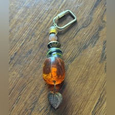 Orange Beaded Keychain with Heart Charm