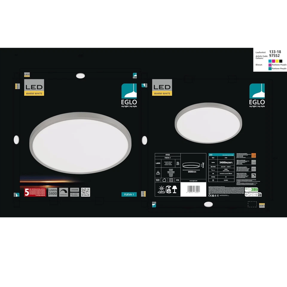 EGLO FUEVA 1 Deckenleuchte LED Deckenlampe Panel Rund 27W dimmbar 60 cm 3000K - Bild 3 von 3