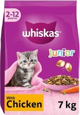 7kg Whiskas Kitten Junior Complete Dry Cat Food Chicken Cat Biscuits 2.86 per kilo